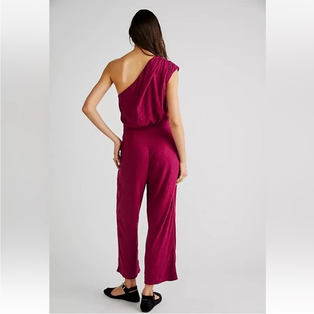 Free People One-Shoulder Jumpsuit in Rich Burgundy